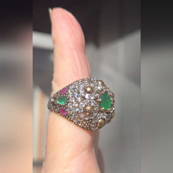 Avelon's Designs Jewelry - Emerald Topaz & ruby Sterling & Gold Large Ottoman ring Sz7.75
